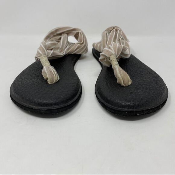 Sanuk 5 Yoga Sling Back Cream Stripe BOHO Summer Beach Comfy Sandals - Picture 6 of 9